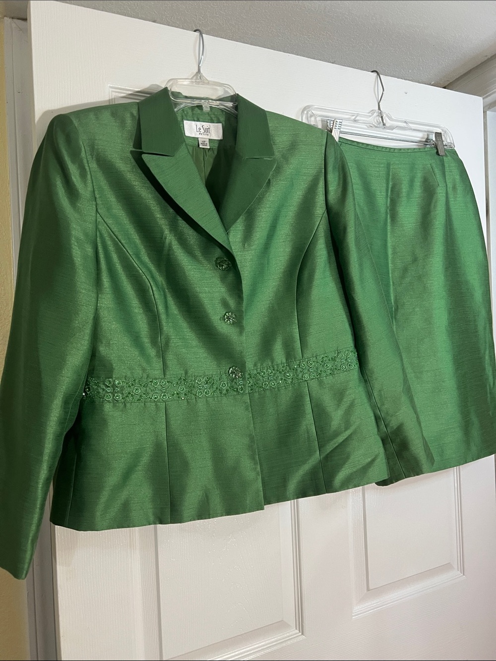 Le Suit Emerald Green Tailored Jacket & Skirt Set